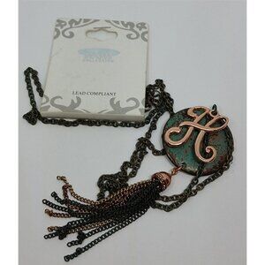 Nwt icon cellection initial letter H multi tone long tassel fringe necklace